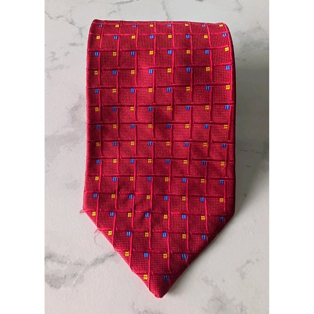 Geoffrey Beene Necktie Mens OS Red Geometric Silk Woven USA Business Classic